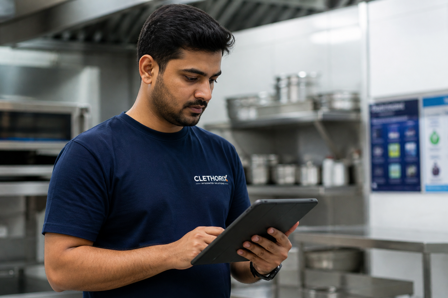 Clethorix technician reviewing inspection data on tablet